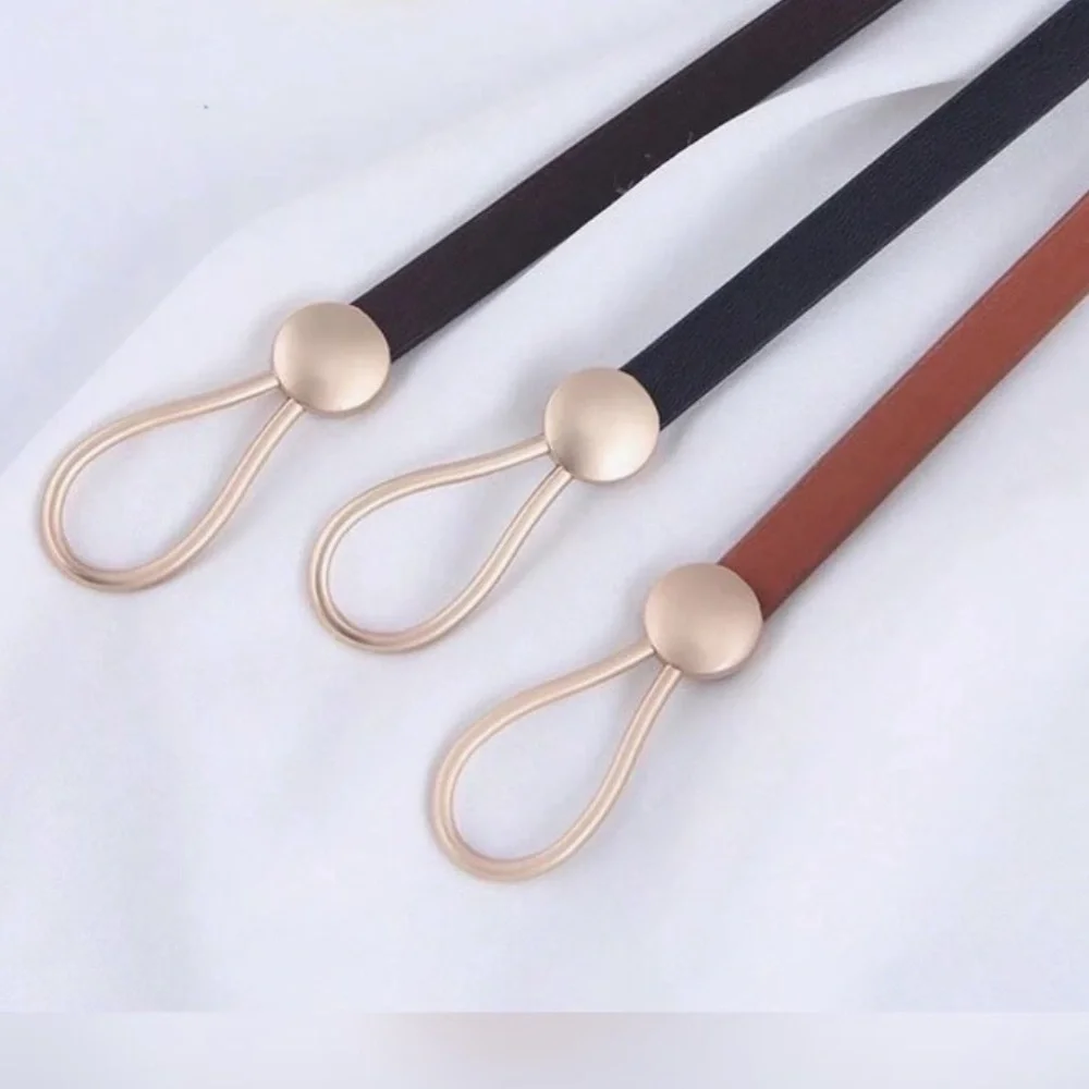 Elegant Luxe Brown Vegan Leather Skinny Slim Belt